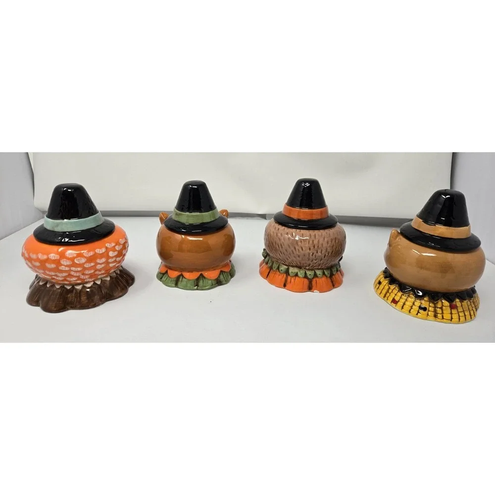 Johanna Parker Critter Bowl Pilgrim Hat Lid Transpac Thanksgiving Fall Jar Set/4